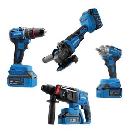 کیت شارژی براشلس چهار عددی ویوارکس مدل VR2404-BCK شامل دریل، بکس، مینی فرز و بتن‌کن شارژی